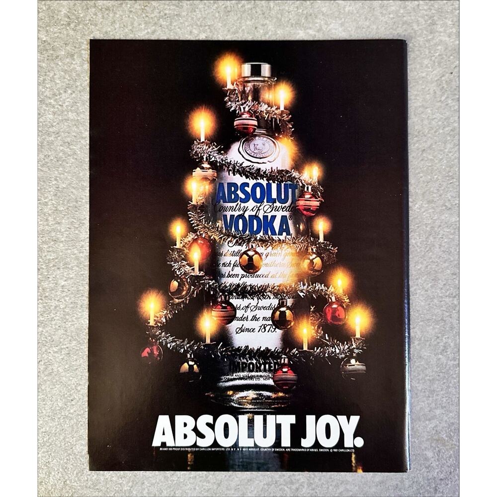 1982 Absolut Vodka: Absolut Joy Vintage Print Ad from New Yorker Magazine